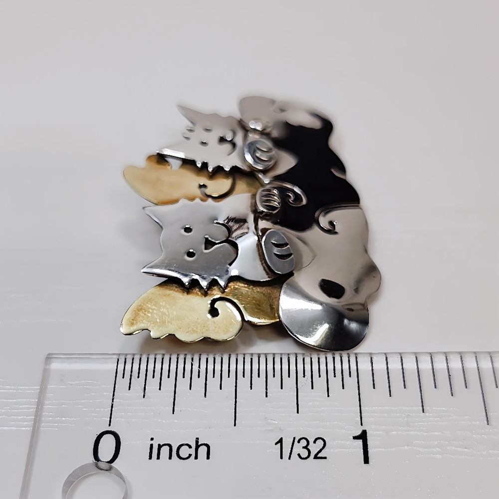 Vintage Far Fetched Sterling Silver Brass Furry Pets Guardian Angel Brooch Pin - Picture 9 of 11